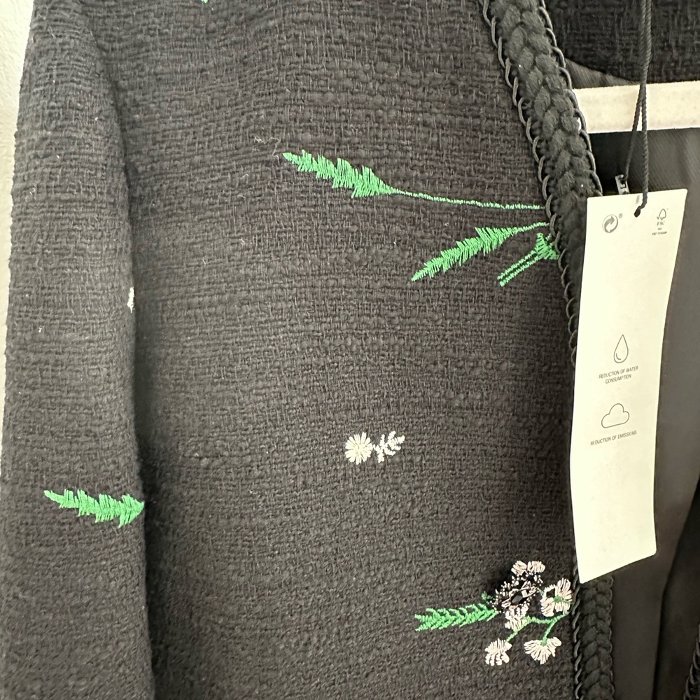 Zara Black Jacket with Green and White Floral Embroidery - Picture 2 of 5